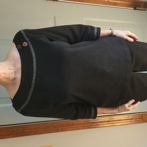 Onque Casuals Womans Black Medium 3/4  Length Sleeve Decoration at Neck, Sleeve